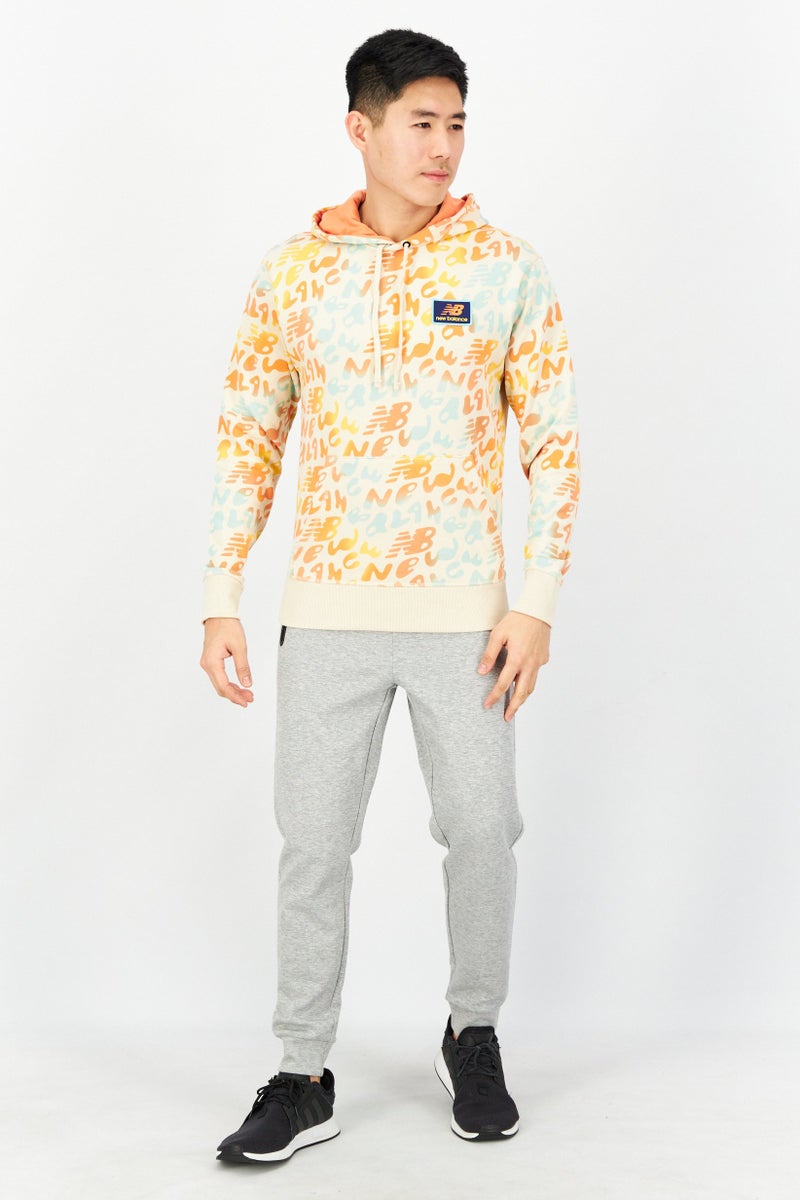 New Balance Men Sportswear Long Sleeves All Over Print Hoodie, Orange Combo - Image 4