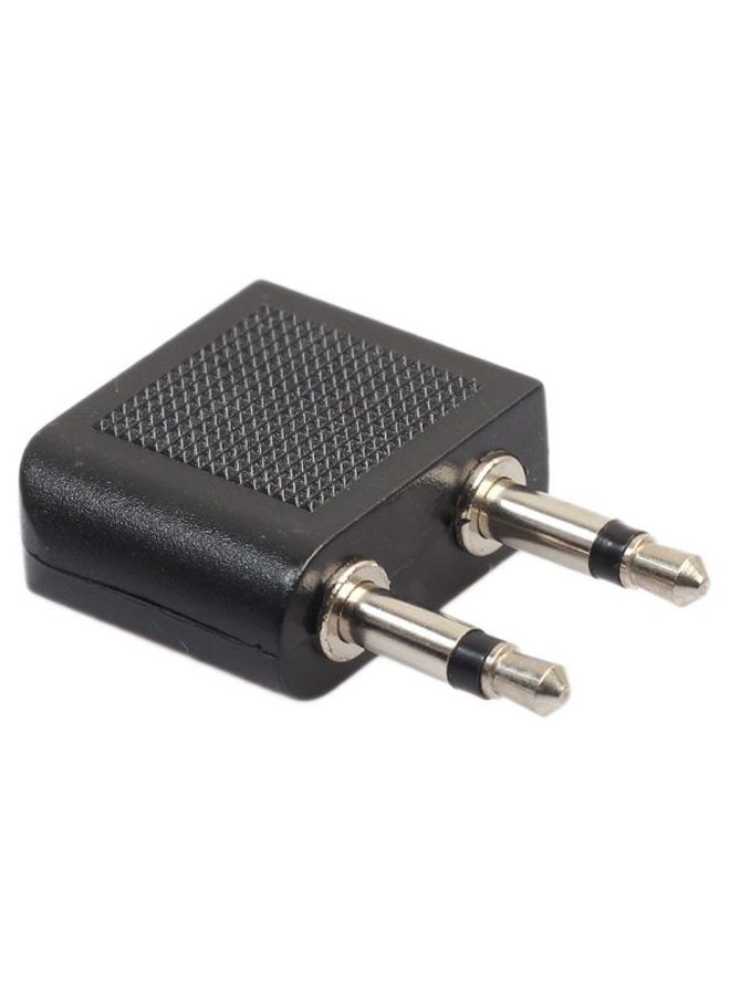 Female Jack To Dual Male Plug Airplane Earphone Audio Adapter Black - Image 1