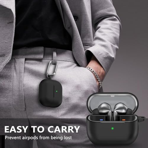 Meyaar Case Compatible with Samsung Galaxy Buds3 Pro/Galaxy Buds 3 with Keychain, Cute Cartoon Silicone Shockproof Protective Case for Men Women (Black) - Image 5