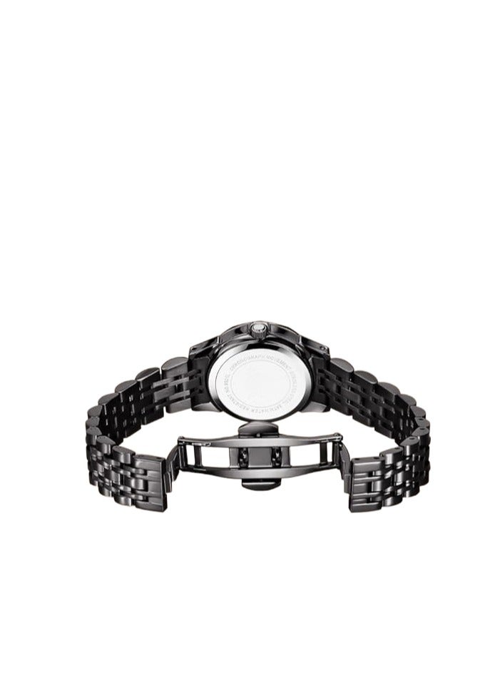 كوينا ساعة يد نسائية، بسوار بلونين، ساعة أنالوج مستديرة تعمل بحركة كوارتز، مزودة بأرقام رومانية مرصعة بالكريستال، وسوار معدني من الفولاذ المقاوم للصدأ – ساعة أنيقة للنساء للارتداء الرسمي (أسود وفضي). - Image 2