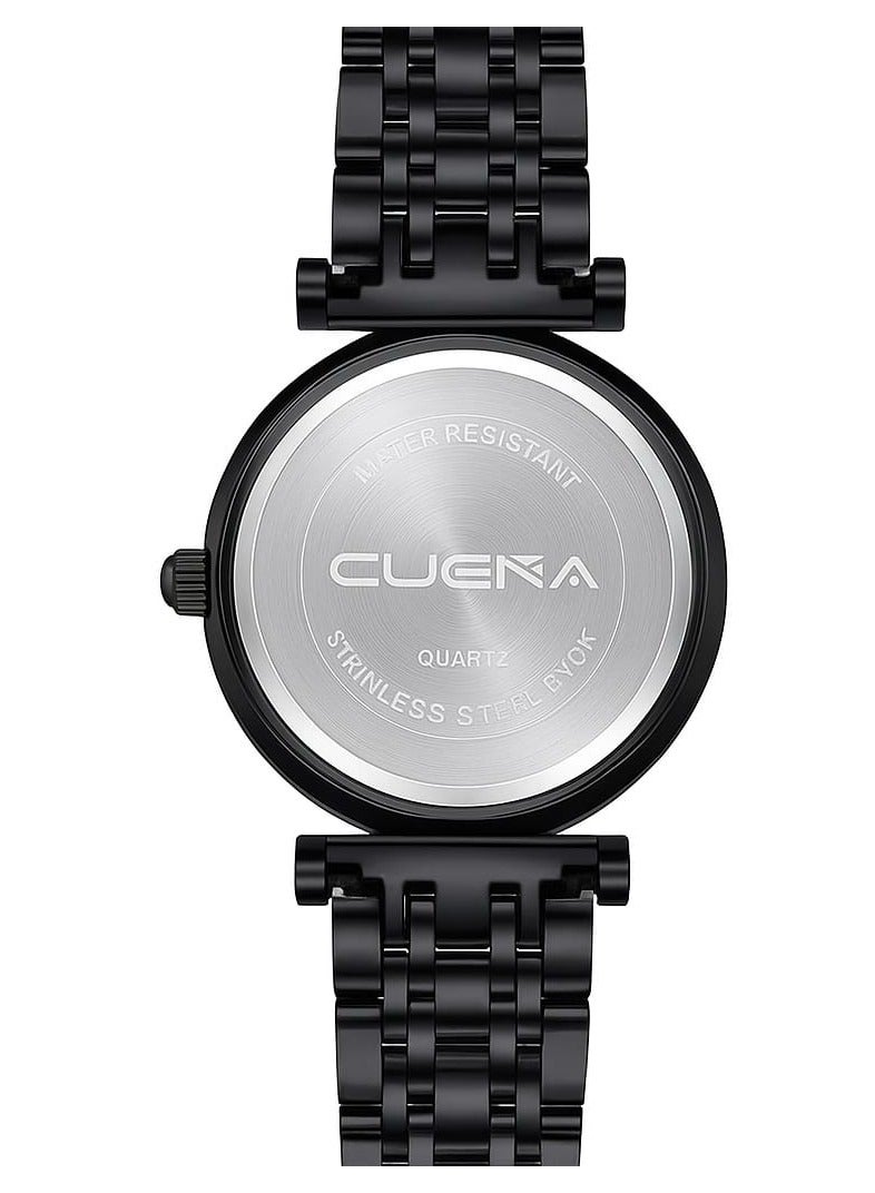 كوينا ساعة يد نسائية، بسوار بلونين، ساعة أنالوج مستديرة تعمل بحركة كوارتز، مزودة بأرقام رومانية مرصعة بالكريستال، وسوار معدني من الفولاذ المقاوم للصدأ – ساعة أنيقة للنساء للارتداء الرسمي (أسود وفضي). - Image 3