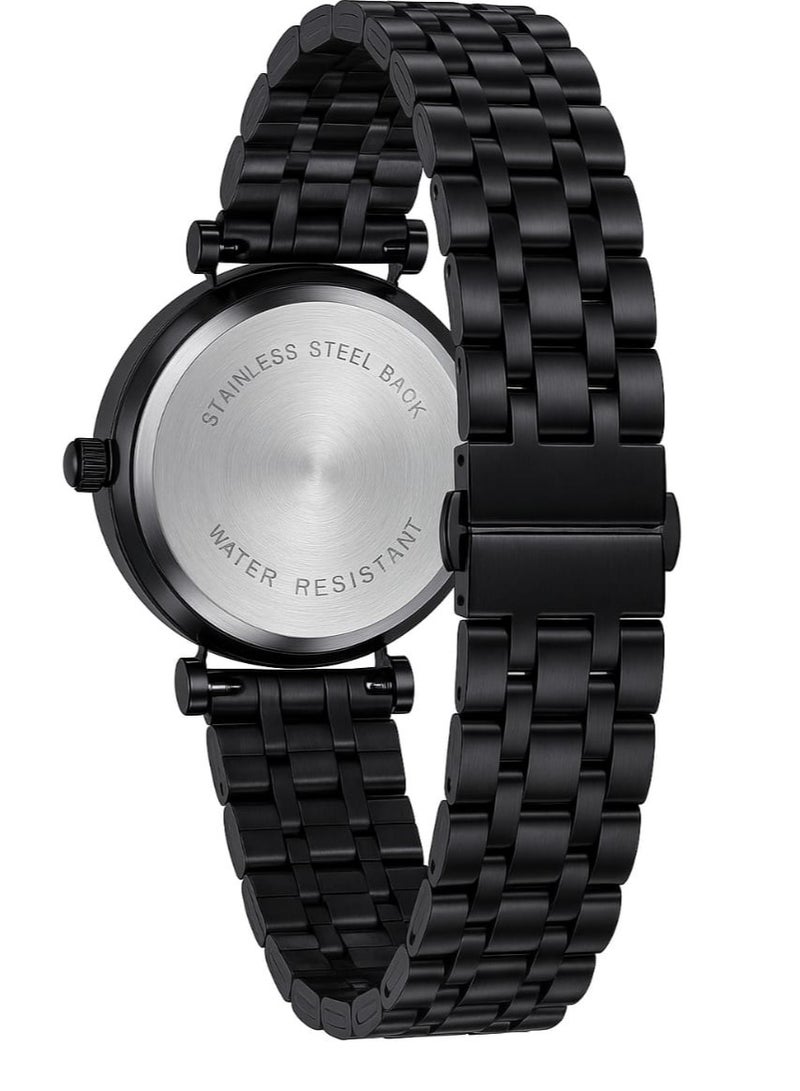 كوينا ساعة يد نسائية، بسوار بلونين، ساعة أنالوج مستديرة تعمل بحركة كوارتز، مزودة بأرقام رومانية مرصعة بالكريستال، وسوار معدني من الفولاذ المقاوم للصدأ – ساعة أنيقة للنساء للارتداء الرسمي (أسود وفضي). - Image 4