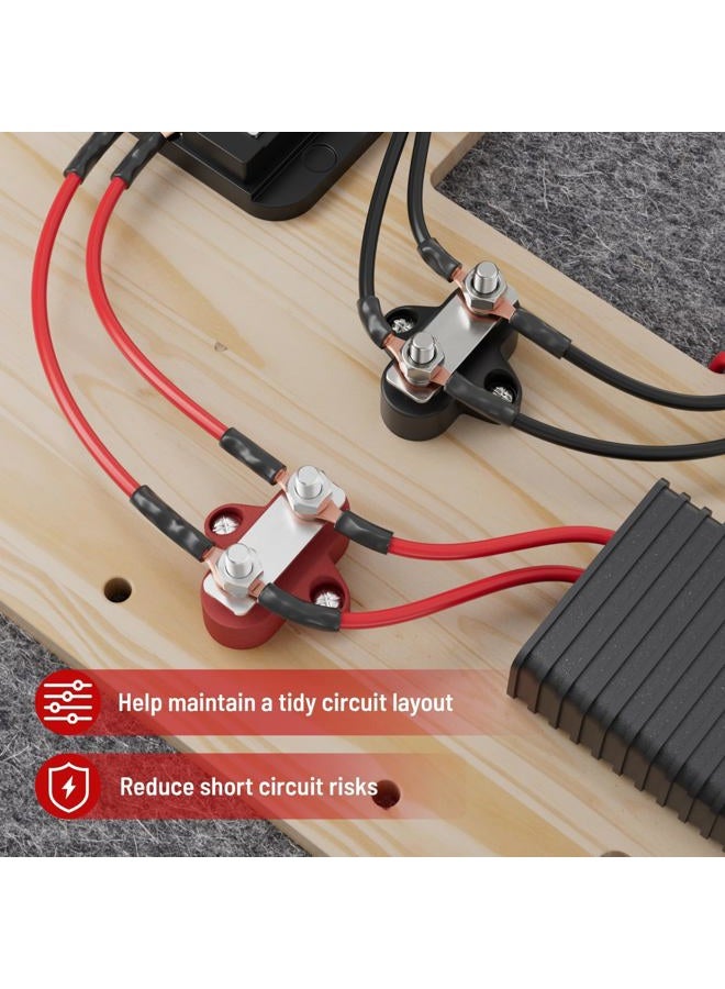 RED WOLF 12V 100A Power Distibution Block 1/4" Dual Stud Busbar M6 Terminal Bus Bar 12 Volt DC Battery Junction Post for Auto Boat Marine Solar System Positive and Negative (2PC)(Dual M6 Stud) - Image 4