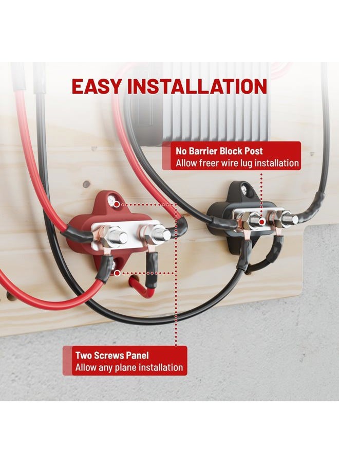 RED WOLF 12V 100A Power Distibution Block 1/4" Dual Stud Busbar M6 Terminal Bus Bar 12 Volt DC Battery Junction Post for Auto Boat Marine Solar System Positive and Negative (2PC)(Dual M6 Stud) - Image 5