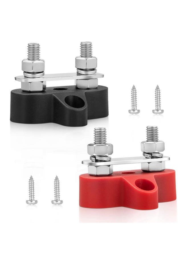 RED WOLF 12V 100A Power Distibution Block 1/4" Dual Stud Busbar M6 Terminal Bus Bar 12 Volt DC Battery Junction Post for Auto Boat Marine Solar System Positive and Negative (2PC)(Dual M6 Stud) - Image 1