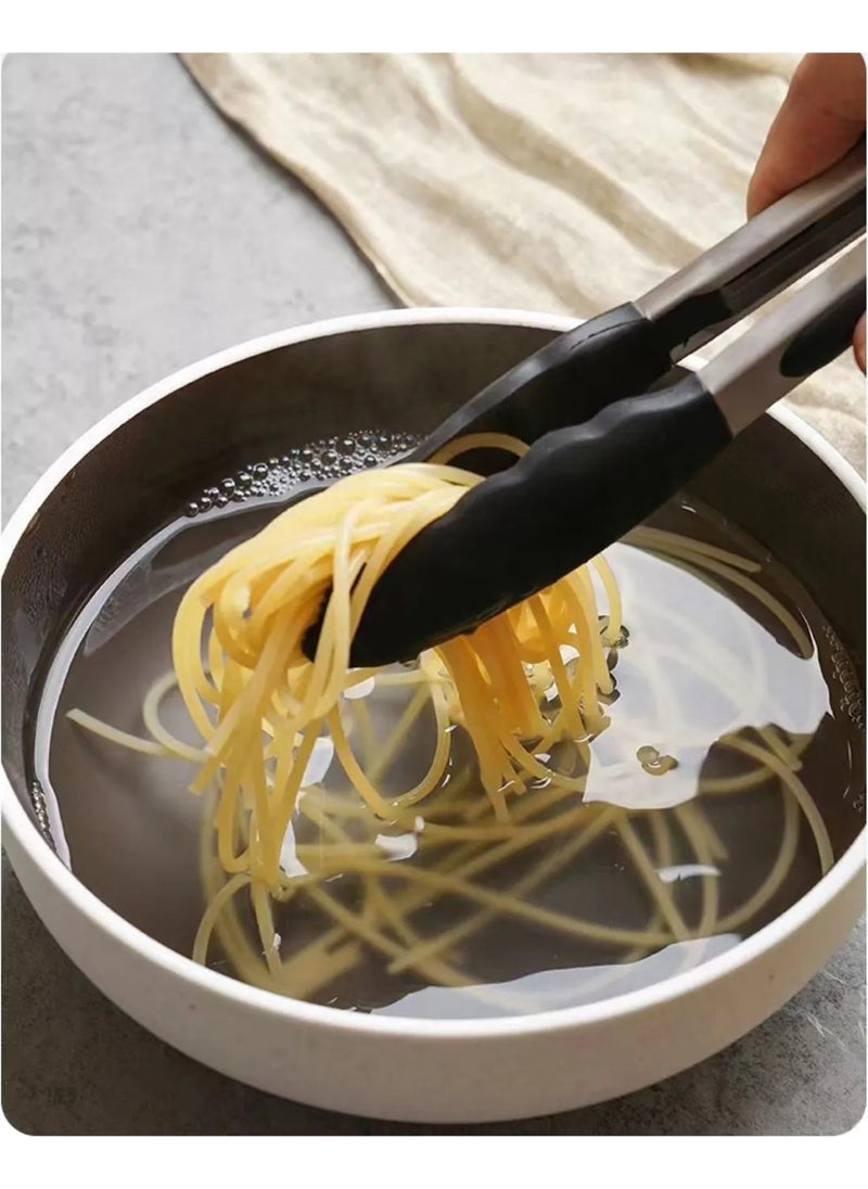 Hazarpazar Set of 2 Black Heat Resistant Silicone Frying Tongs and Metal Silicone Tip Frying Serving Tongs  - Image 2