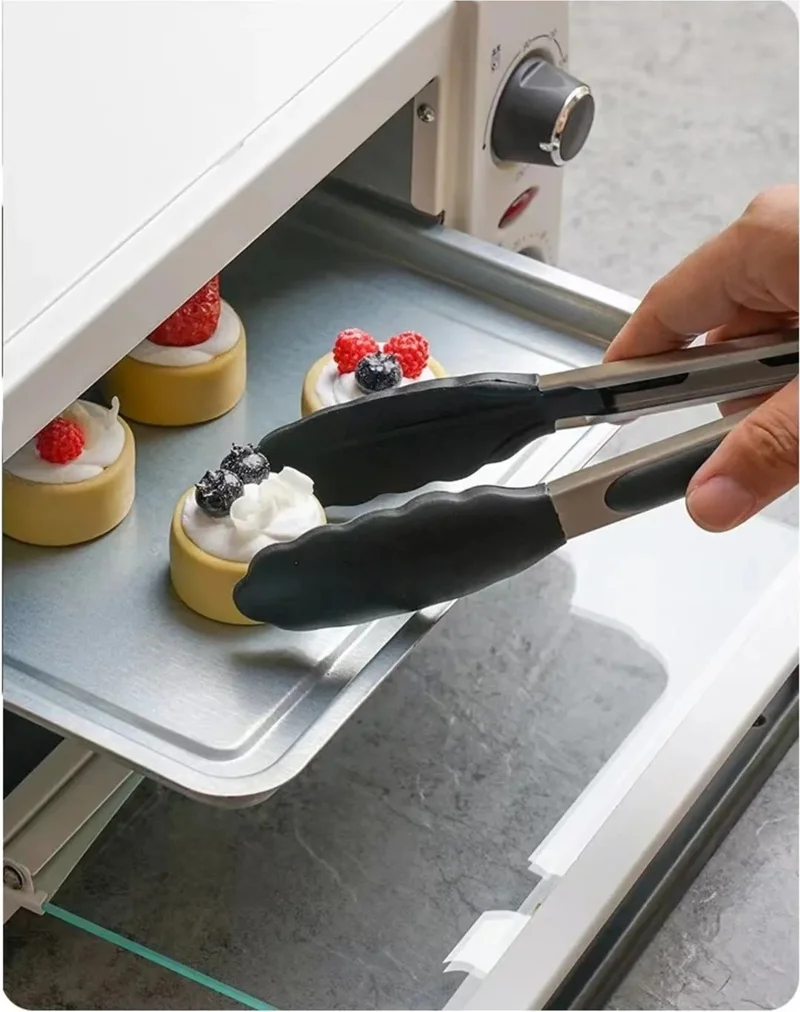 هازاربازار Set of 2 Black Heat Resistant Silicone Frying Tongs and Metal Silicone Tip Frying Serving Tongs