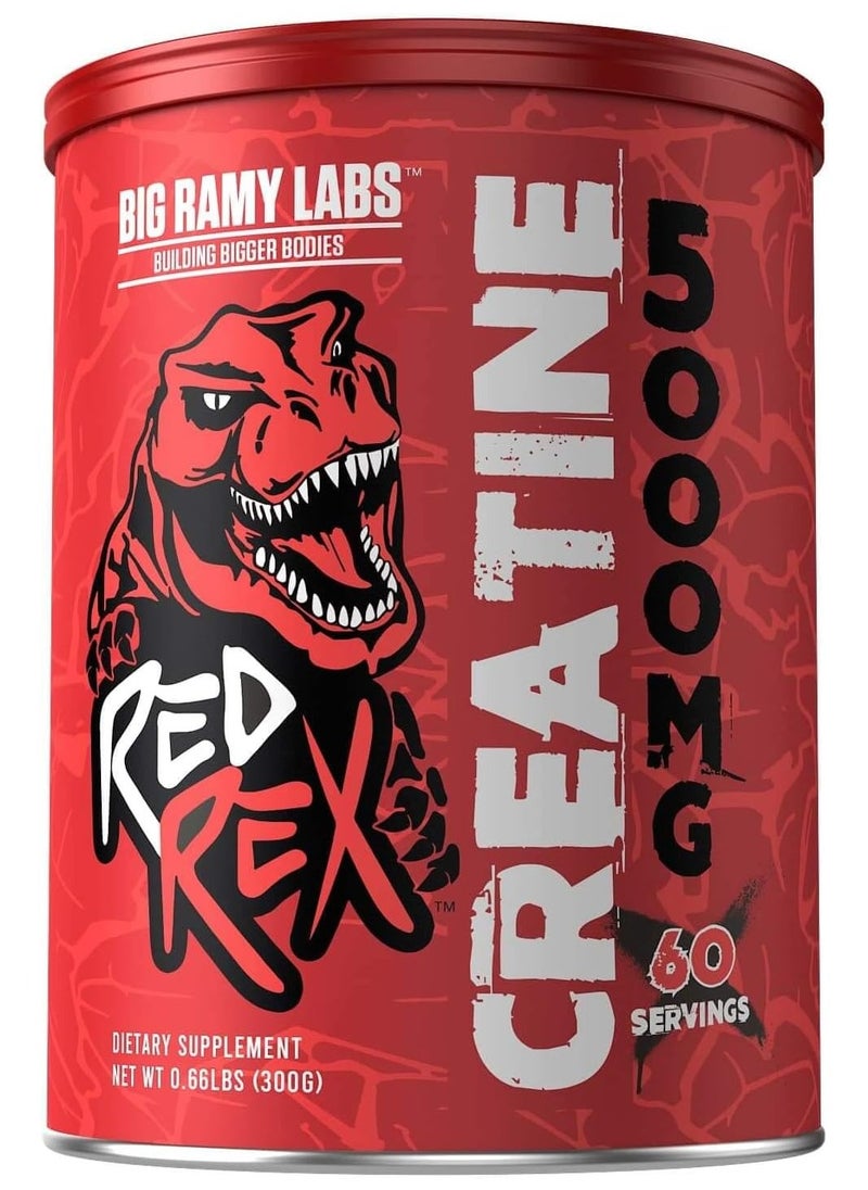 BIG RAMY LABS Red Rex Creatine 5000mg – Unflavored, 300g | High-Purity Creatine Monohydrate for Enhanced Performance  - Image 1