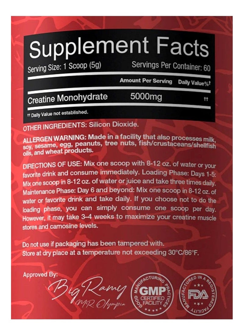 BIG RAMY LABS Red Rex Creatine 5000mg – Unflavored, 300g | High-Purity Creatine Monohydrate for Enhanced Performance  - Image 2