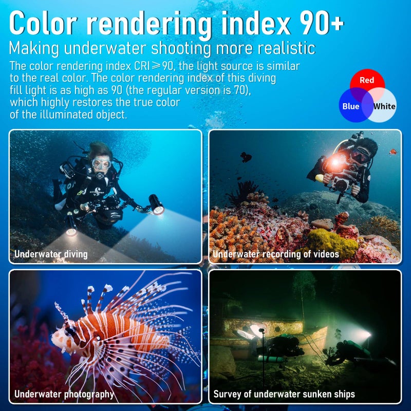 LetonPower B15 Dive Light Underwater Flashlight 8000Lumens Underwater Video Lights 80m Scuba Dive Light Diving Flashlight for Under Water Sports,Underwater Video Shooting and Photography - Image 3