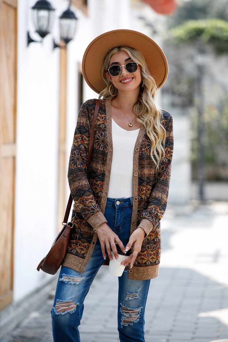 GRECERELLE Women's Floral Print Lightweight Long Sleeve Button Down Open Front Knit Pocket Casual Warm Cardigan - Image 3