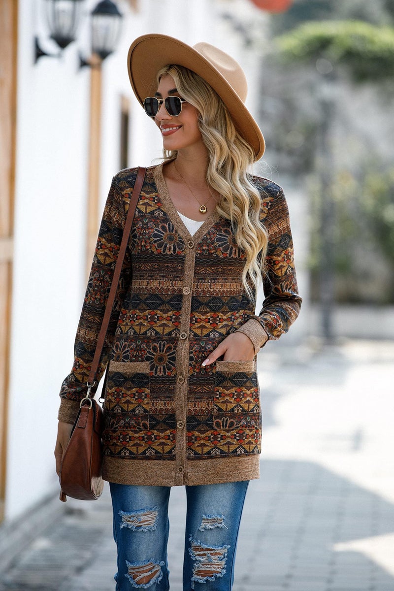 GRECERELLE Women's Floral Print Lightweight Long Sleeve Button Down Open Front Knit Pocket Casual Warm Cardigan - Image 4