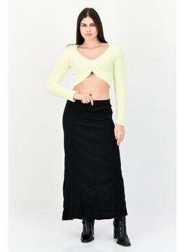 Bershka Women U-Neck Long Sleeves Solid Crop Top, Light Green  - Image 4