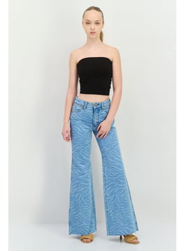 Wrangler Women Regular Fit Mid Rise Wide Leg No Stretch Jeans, Light Blue  - Image 4