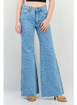 Wrangler Women Regular Fit Mid Rise Wide Leg No Stretch Jeans, Light Blue  - Image 1
