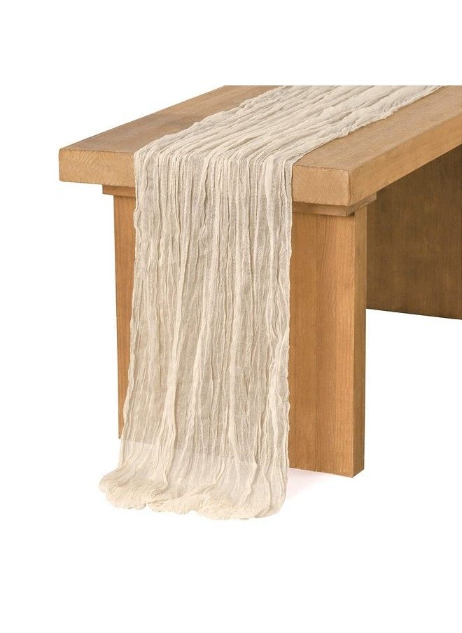 Ling's moment 10Ft X 35" Wide Ivory Gauze Semisheer Table Runner Cheesecloth Tablecloth For Wedding Party Bridal Shower Boho Table Decor  - Image 2