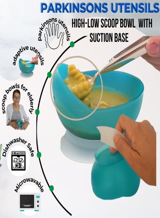 ADAPTIVE UTENSILS High-Low Scoop Bowl with Suction Base | Self-Feeding Bowl for Elderly | Dish for Adults with Special Needs from Parkinsons, Dementia, Stroke or Tremors - Image 2