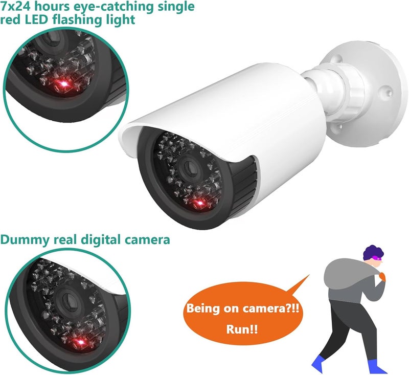WALI Dummy Fake Simulated Surveillance Security CCTV Dome Camera Indoor Outdoor with One LED Light, Warning Security Alert Sticker Decal (TC-W4), 4 Packs, White - Image 2