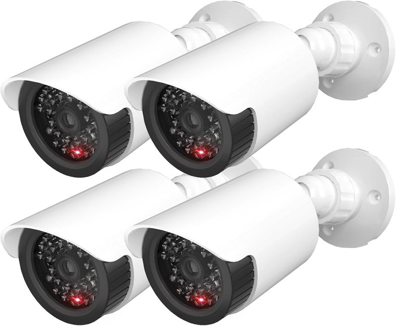 WALI Dummy Fake Simulated Surveillance Security CCTV Dome Camera Indoor Outdoor with One LED Light, Warning Security Alert Sticker Decal (TC-W4), 4 Packs, White - Image 1