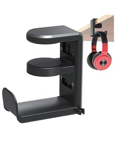 Bukela Headphone Hook Holder Hanger Mount, Headphones Stand with Adjustable and Rotating Arm Clamp, Under Desk Design, Universal Fit, Built in Cable Clip,Rotating Headphone Stand, Gaming Headset Stand, Adjustable Clamp-on Headphone Holder, Headphone Hanger Hook Under Desk with 360 Degree Swivel&Cable Clip Organizer ,  Black  - Image 1