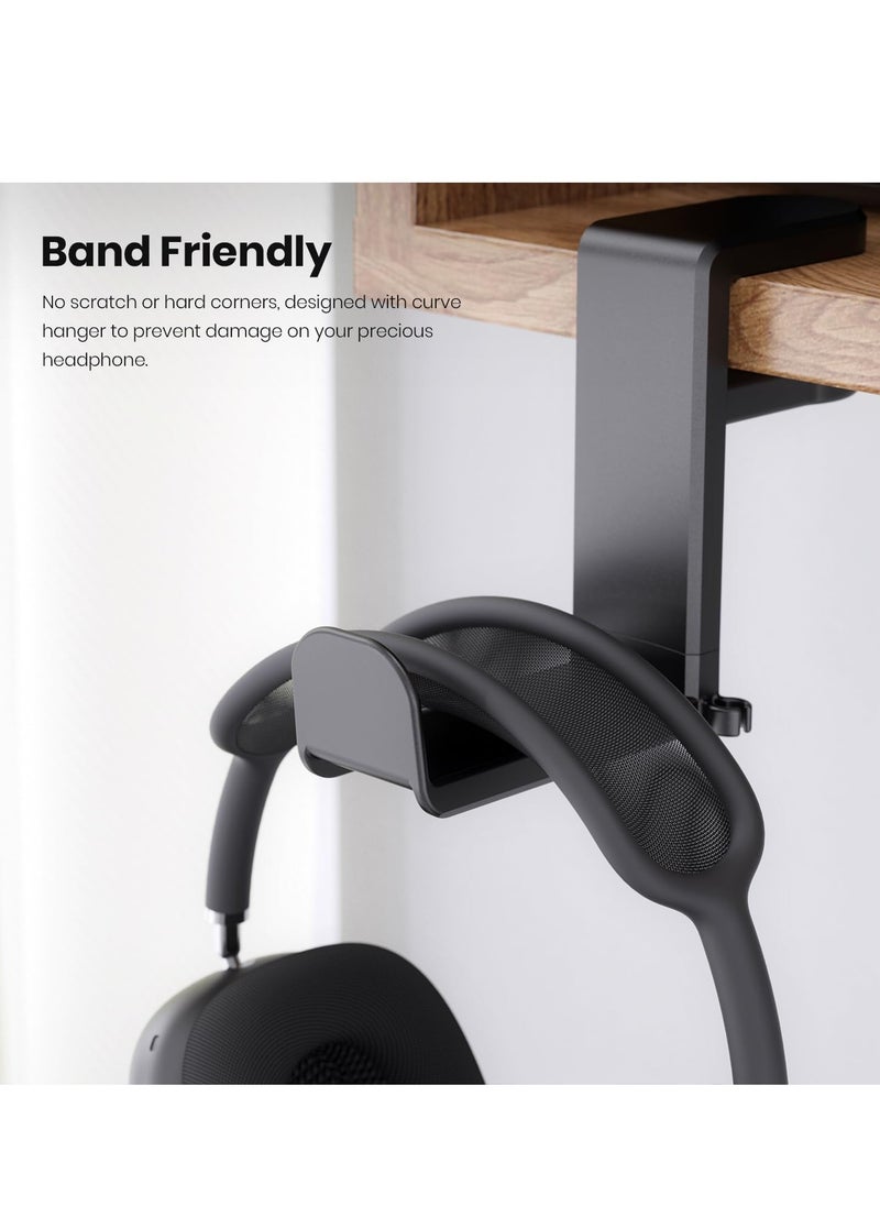 Bukela - Headphone Hook Holder Hanger Mount, Headphones Stand with Adjustable and Rotating Arm Clamp, Under Desk Design, Universal Fit, Built in Cable Clip,Rotating Headphone Stand, Gaming Headset Stand, Adjustable Clamp-on Headphone Holder, Headphone Hanger Hook Under Desk with 360 Degree Swivel&Cable Clip Organizer ,  Black - Image 1
