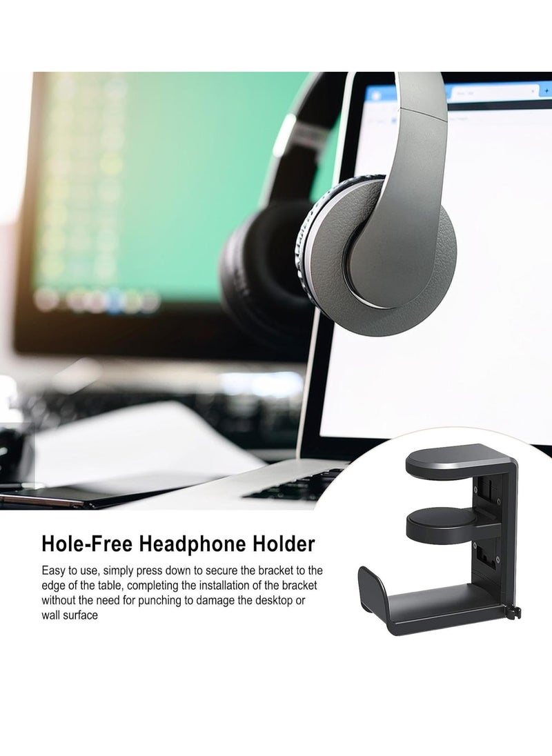 Bukela - Headphone Hook Holder Hanger Mount, Headphones Stand with Adjustable and Rotating Arm Clamp, Under Desk Design, Universal Fit, Built in Cable Clip,Rotating Headphone Stand, Gaming Headset Stand, Adjustable Clamp-on Headphone Holder, Headphone Hanger Hook Under Desk with 360 Degree Swivel&Cable Clip Organizer ,  Black - Image 1