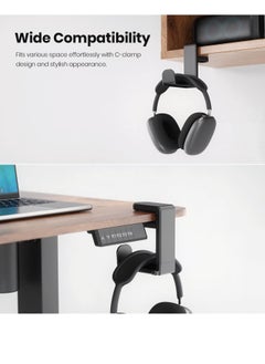 Bukela Headphone Hook Holder Hanger Mount, Headphones Stand with Adjustable and Rotating Arm Clamp, Under Desk Design, Universal Fit, Built in Cable Clip,Rotating Headphone Stand, Gaming Headset Stand, Adjustable Clamp-on Headphone Holder, Headphone Hanger Hook Under Desk with 360 Degree Swivel&Cable Clip Organizer ,  Black  - Image 4