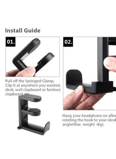 Bukela Headphone Hook Holder Hanger Mount, Headphones Stand with Adjustable and Rotating Arm Clamp, Under Desk Design, Universal Fit, Built in Cable Clip,Rotating Headphone Stand, Gaming Headset Stand, Adjustable Clamp-on Headphone Holder, Headphone Hanger Hook Under Desk with 360 Degree Swivel&Cable Clip Organizer ,  Black  - Image 5