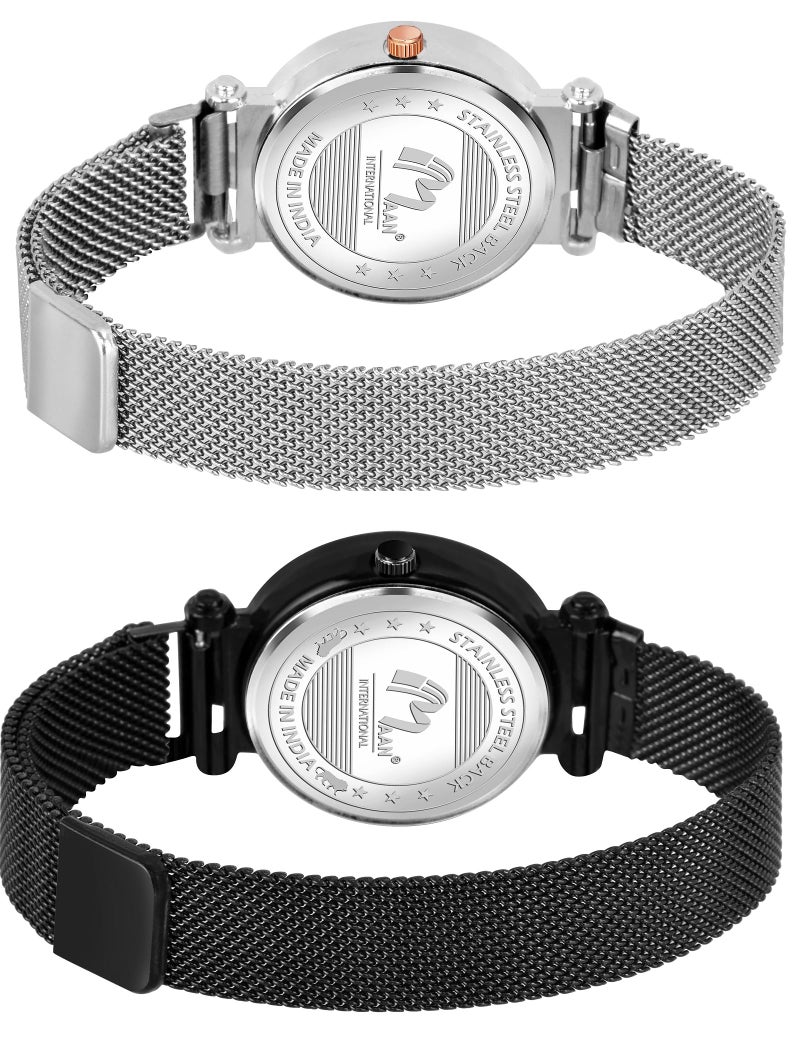 CERO New Flower Butterfly Dial Mgnetic Strap Girls Analogue Watch for Woman (Silver-Black) - Image 2