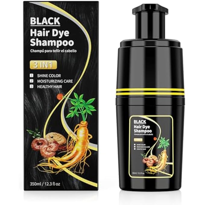 BLACK HAIR DYE SHAMPOO FOR GREY HAIR, HAIR COLOUR, BLACK HAIR DYE SHAMPOO FOR GREY HAIR, 3 IN 1, HAIR COLOUR SHAMPOO FOR MEN AND WOMEN, SHAMPOO AGAINST GREY HAIR (350 ML)