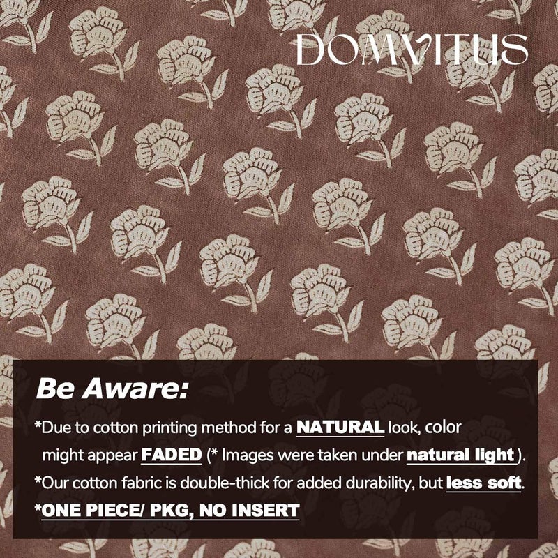 DOMVITUS Floral Pillow Covers 20x20 Throw Pillow Covers Decorative Farmhouse Block Floral Print Vintage Pillow Cover for Living Room Couch Bed, Brown, 1PC - Image 3