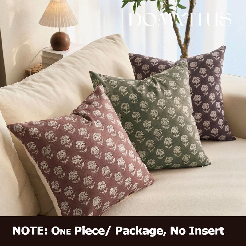 DOMVITUS Floral Pillow Covers 20x20 Throw Pillow Covers Decorative Farmhouse Block Floral Print Vintage Pillow Cover for Living Room Couch Bed, Brown, 1PC - Image 5