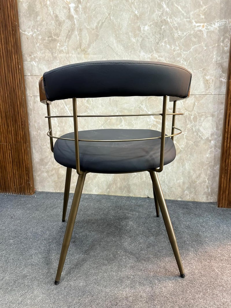 Creative مجموعة كراسي طعام بتصميم حديث وإطار معدني مع مقعد جلد أسود من خشب الجوز، كراسي داخلية وخارجية، كراسي فناء، كراسي مطبخ، كراسي معدنية لغرفة المعيشة، تشطيب ذهبي، عبوة من 1 - Image 2