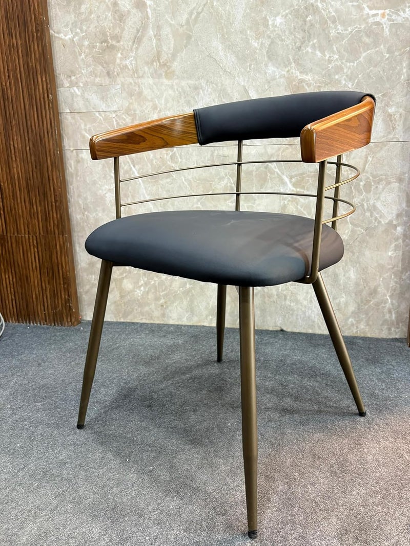 Creative مجموعة كراسي طعام بتصميم حديث وإطار معدني مع مقعد جلد أسود من خشب الجوز، كراسي داخلية وخارجية، كراسي فناء، كراسي مطبخ، كراسي معدنية لغرفة المعيشة، تشطيب ذهبي، عبوة من 1 - Image 4