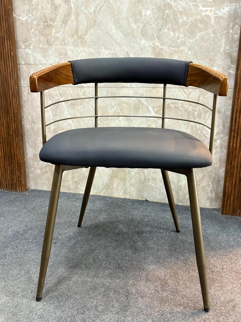 Creative مجموعة كراسي طعام بتصميم حديث وإطار معدني مع مقعد جلد أسود من خشب الجوز، كراسي داخلية وخارجية، كراسي فناء، كراسي مطبخ، كراسي معدنية لغرفة المعيشة، تشطيب ذهبي، عبوة من 1 - Image 3