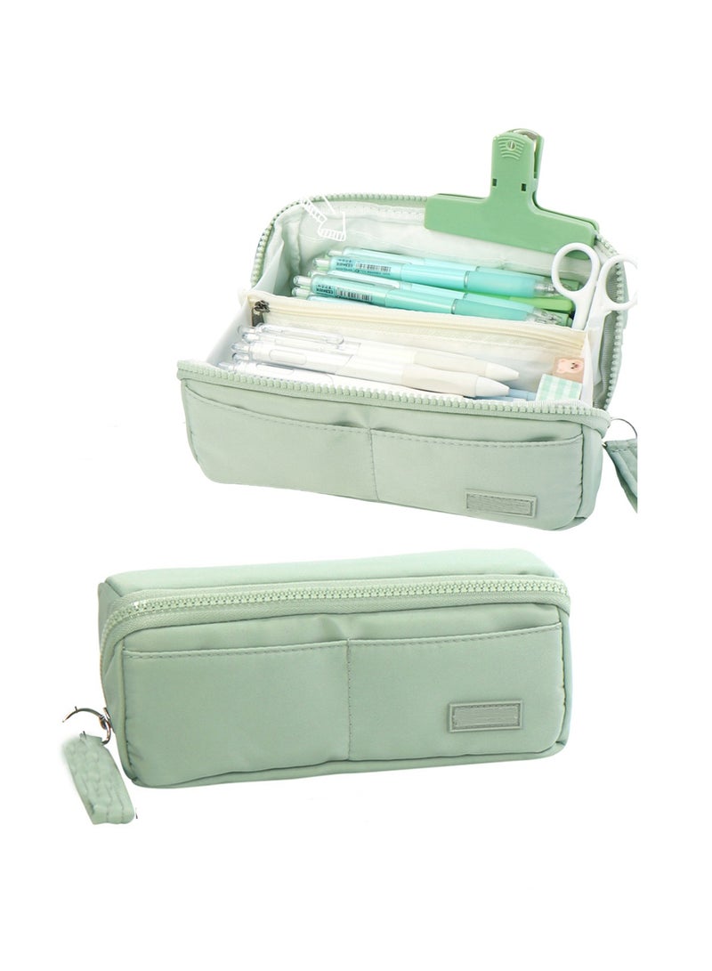 Big Capacity Large Pencil Case School Students Pen Pouch Stationery Bag With 8 Slots Green - Image 1