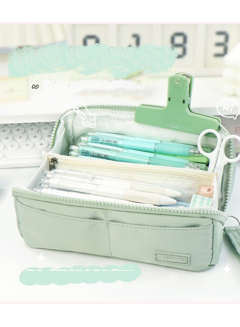 Big Capacity Large Pencil Case School Students Pen Pouch Stationery Bag With 8 Slots Green - Image 2