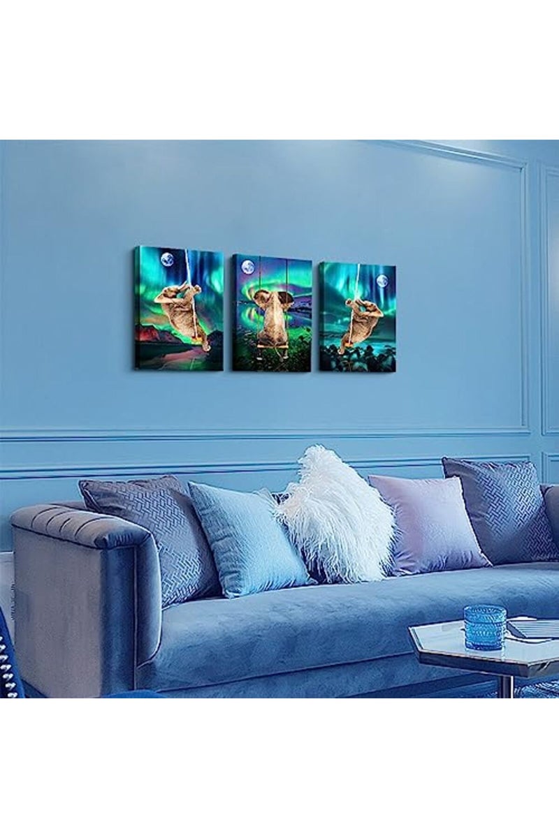 DZRWUBHS ALAYRA Wall Decorations For Bedroom 3 Piece Framed Canvas Wall Art For Living Room Fashion Office Wall Decor Aurora Scenery Wall Painting Elephant Pictures Artwork For Room Posters Art Home Decor - Image 3