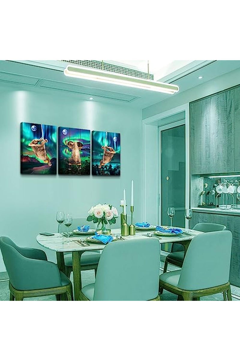 DZRWUBHS ALAYRA Wall Decorations For Bedroom 3 Piece Framed Canvas Wall Art For Living Room Fashion Office Wall Decor Aurora Scenery Wall Painting Elephant Pictures Artwork For Room Posters Art Home Decor - Image 2