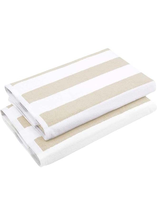 SIGNOOLA Kids Beach Towel Striped 100x50 cm-White-Beige  - Image 1