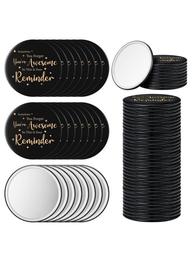 Hoolerry 48 Pcs Inspirational Compact Mirror Bulk Round Portable Pocket Mirror Small Mirror For Purse Appreciation Thank You Gifts For Men Women Kids Coworker Friend 2.8 Inches (Blackclassic) - Image 1