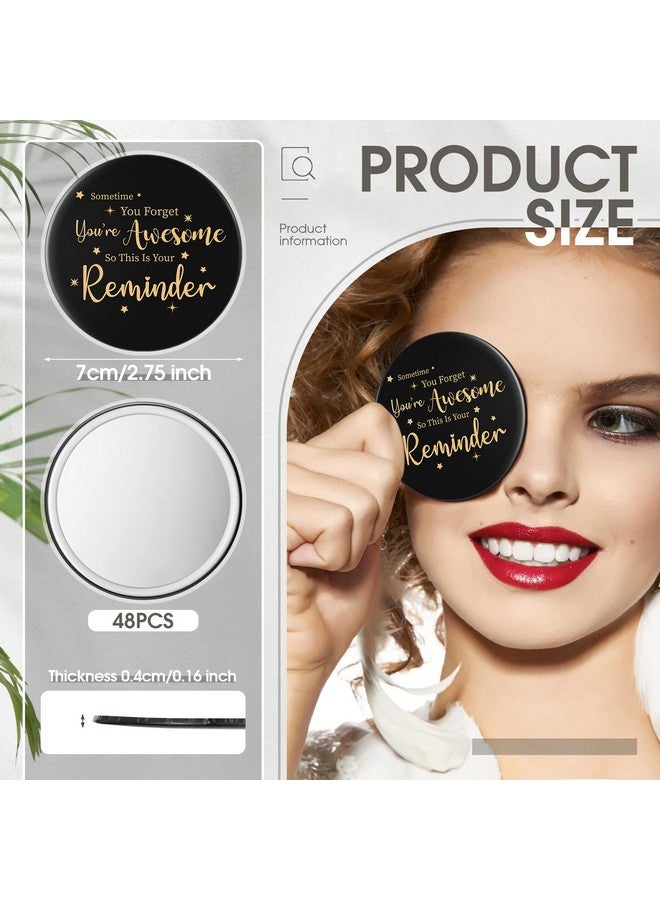 Hoolerry 48 Pcs Inspirational Compact Mirror Bulk Round Portable Pocket Mirror Small Mirror For Purse Appreciation Thank You Gifts For Men Women Kids Coworker Friend 2.8 Inches (Blackclassic) - Image 2