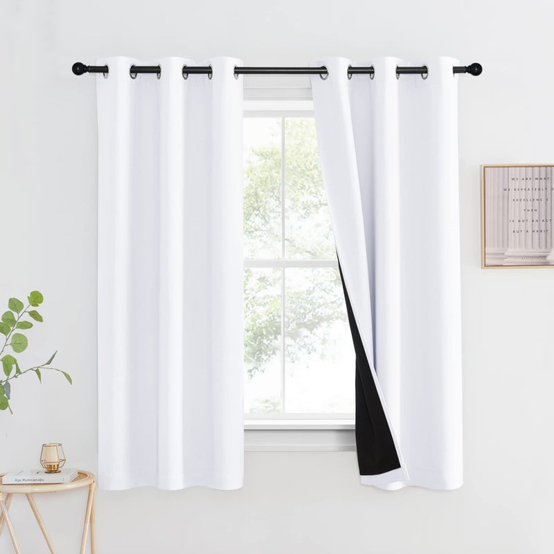 NICETOWN White 100% Blackout Lined Curtain  2 Thick Layers Completely Blackout Window Treatment Thermal Insulated Drape for Kitchen/Bedroom (1 PC  42 inches Width x 63 inches Length Each Panel) - Image 1