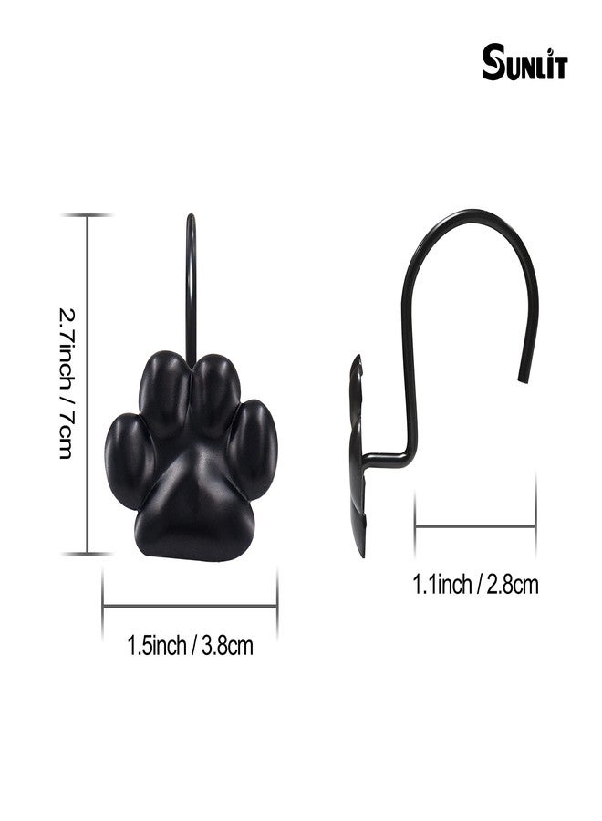 Sunlit Fashion Design Cute Paw Print Polished Shower Curtain Hooks for Dog Cat and Bear, Rust Proof Oil Metal Shower Curtain Rings, Black-12 Pack - Image 2