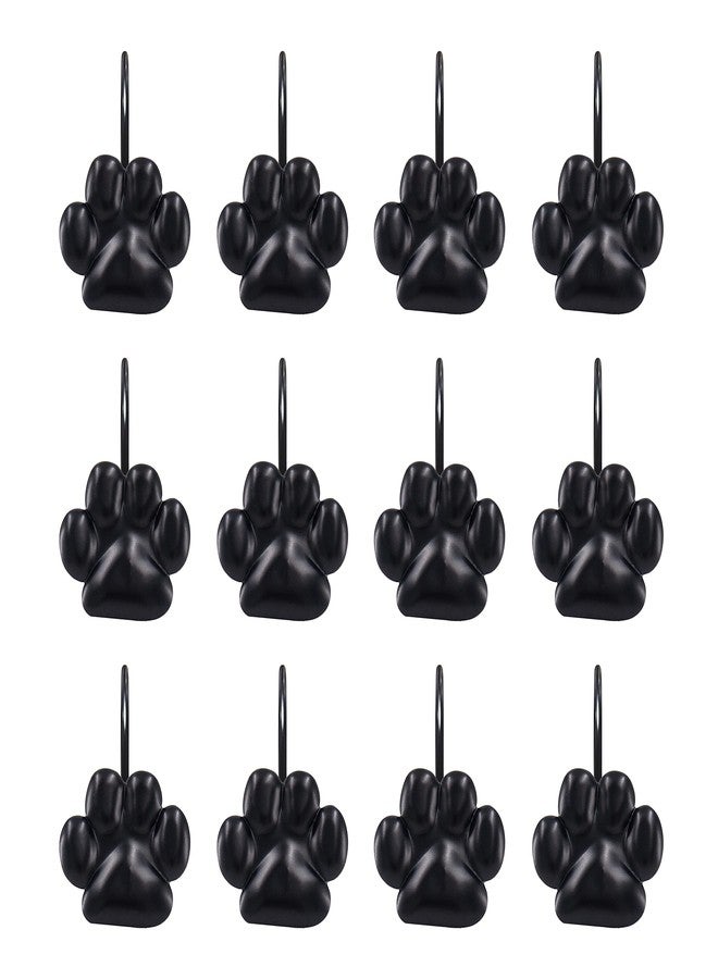 Sunlit Fashion Design Cute Paw Print Polished Shower Curtain Hooks for Dog Cat and Bear, Rust Proof Oil Metal Shower Curtain Rings, Black-12 Pack - Image 1
