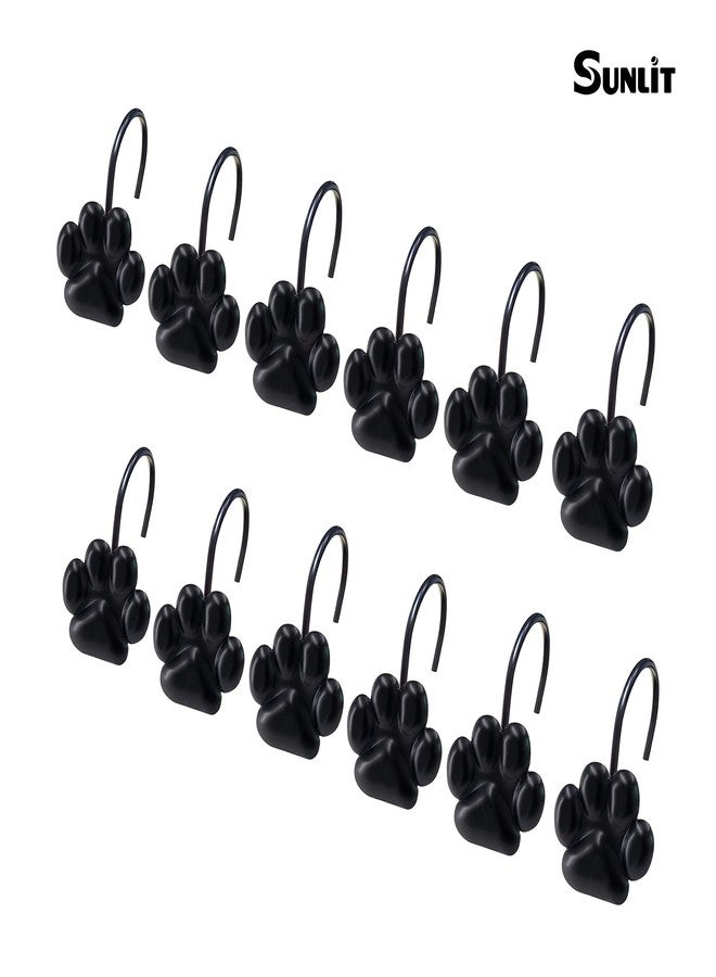 Sunlit Fashion Design Cute Paw Print Polished Shower Curtain Hooks for Dog Cat and Bear, Rust Proof Oil Metal Shower Curtain Rings, Black-12 Pack - Image 3