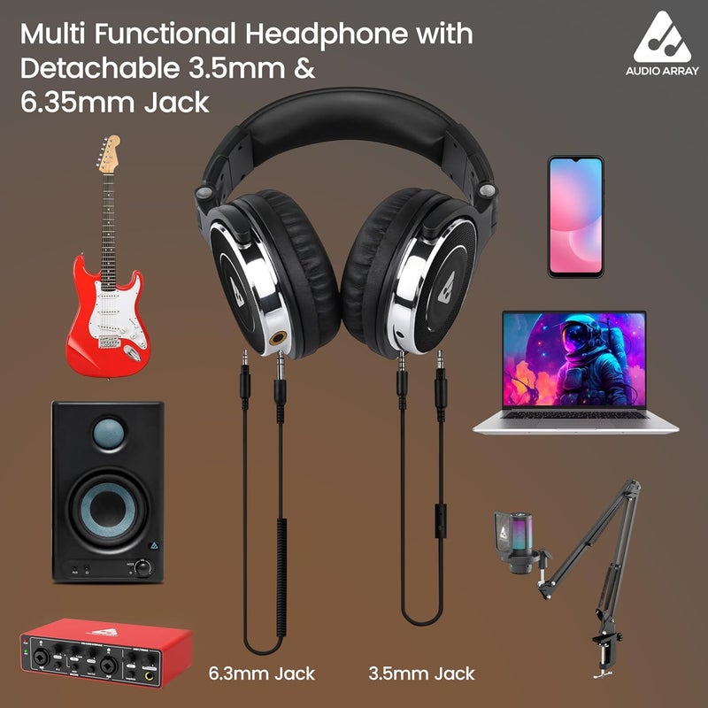 Audio Array سماعة DJ احترافية AH-50 | محركات 50 مم | 32Ω | 20Hz-20kHz | كابلات مزدوجة قابلة للفصل مع ميكروفون وتحكمات | تقنية Buddy Share | 105 ديسيبل SPL | استماع بأذن واحدة | مراقبة، خلط - Image 3