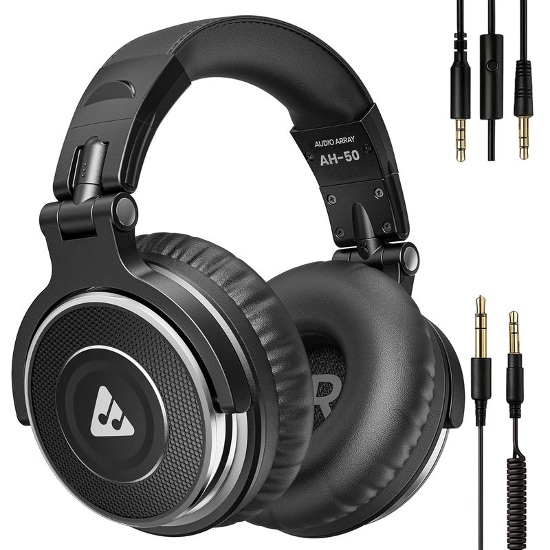 Audio Array سماعة DJ احترافية AH-50 | محركات 50 مم | 32Ω | 20Hz-20kHz | كابلات مزدوجة قابلة للفصل مع ميكروفون وتحكمات | تقنية Buddy Share | 105 ديسيبل SPL | استماع بأذن واحدة | مراقبة، خلط - Image 1