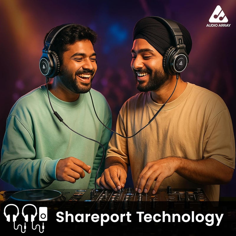 Audio Array سماعة DJ احترافية AH-50 | محركات 50 مم | 32Ω | 20Hz-20kHz | كابلات مزدوجة قابلة للفصل مع ميكروفون وتحكمات | تقنية Buddy Share | 105 ديسيبل SPL | استماع بأذن واحدة | مراقبة، خلط - Image 5