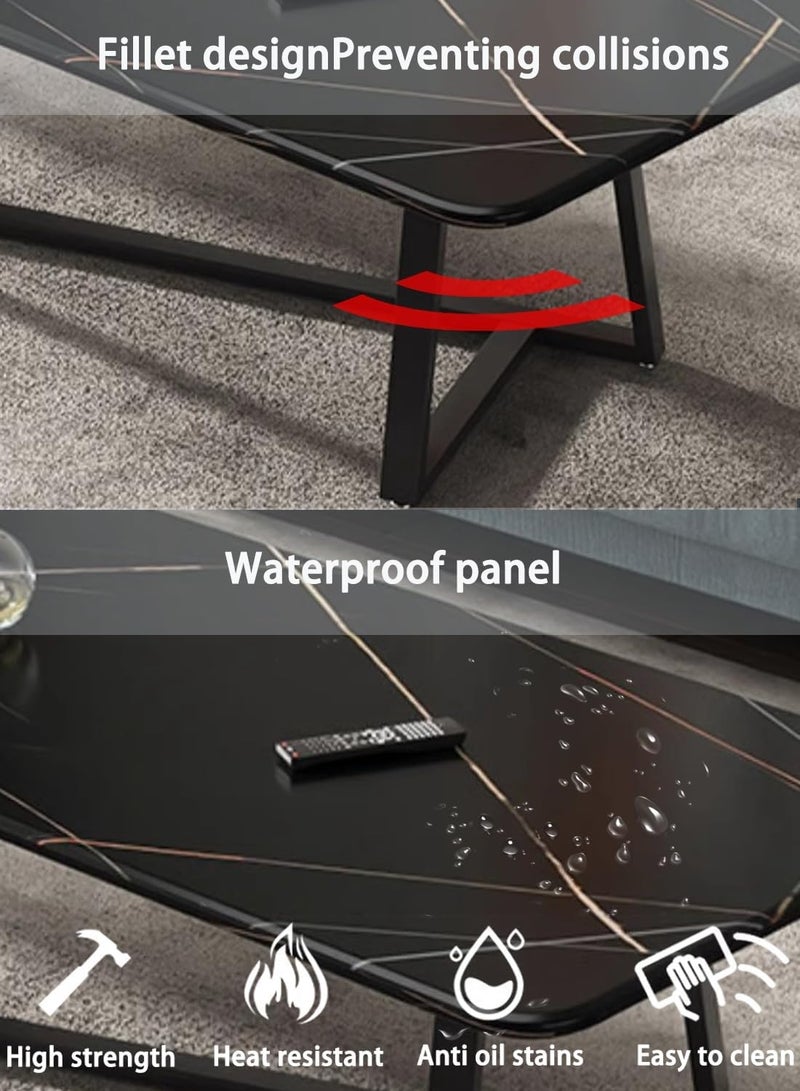 TAPIT Coffee Table Desk Light Luxury Creative Tea Table Rectangular Tea Table Steel Frame Legs Stylish Large Desktop Coffee Table Stable Load-bearing (Black) - Image 2